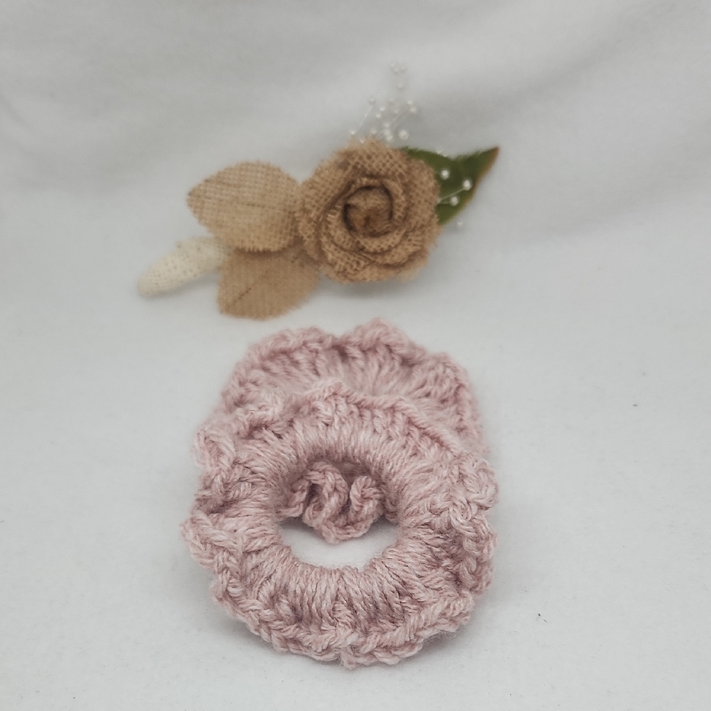 2 Hair Scrunchies Handmade in Soft Heather Rose Pink